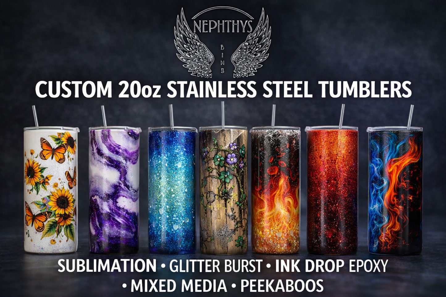 2 - Custom 20oz tumblers (dual lids)